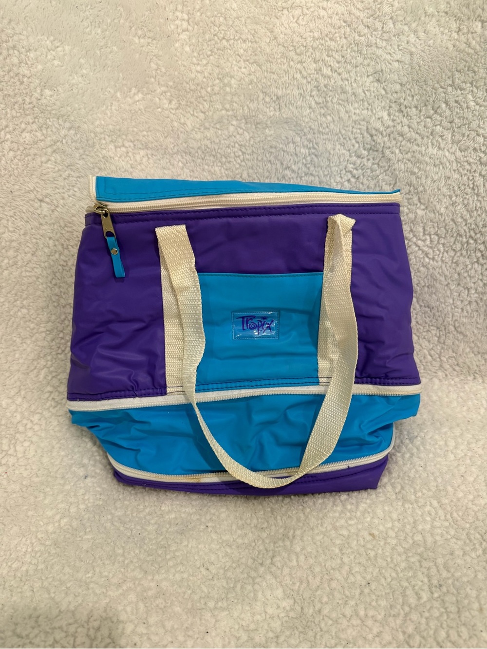 Collapsible Blue & Purple Cooler/Lunch Bag with Cream Handles